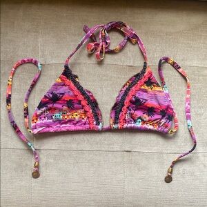Alma Mia Tropical Print Pink Bikini Top